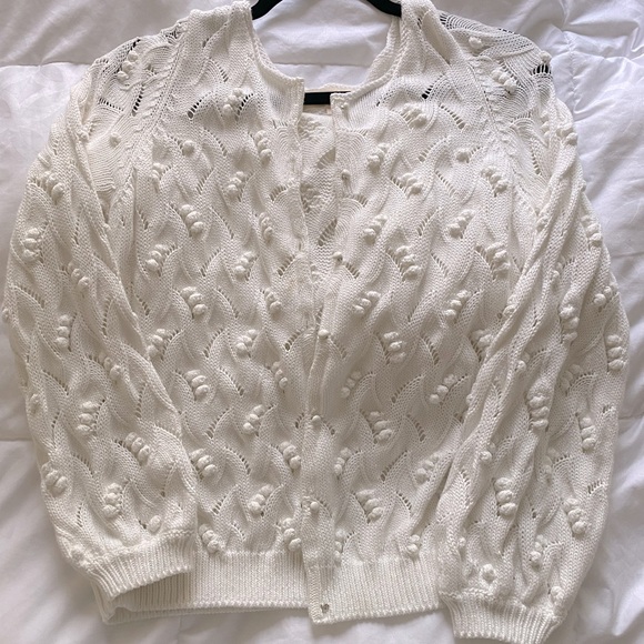 Sezane White Cotton Cable Knit Cardigan with Bell Sleeves - S - Picture 5 of 10